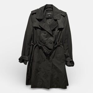 London Fog Black Double Breasted Belted Trench Coat Large